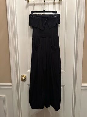 Free People Black Strapless Jumpsuit with Fold-Over Bodice